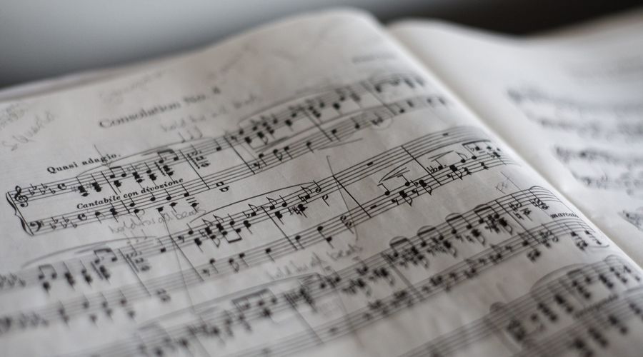 Shallow-focus close-up photo of annotated sheet music